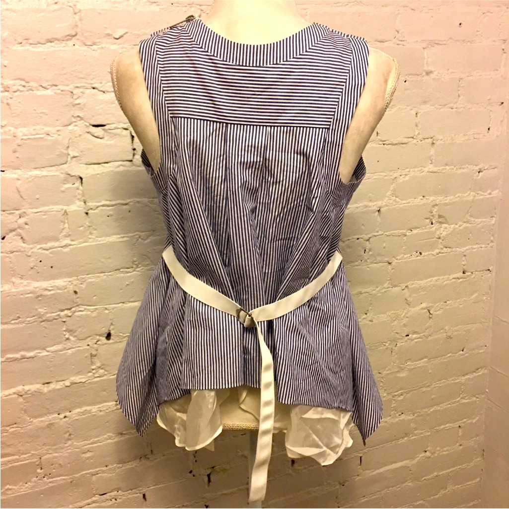 Sacai Belted Sleeveless Smock Top Blue Stripe Size 2 Japan